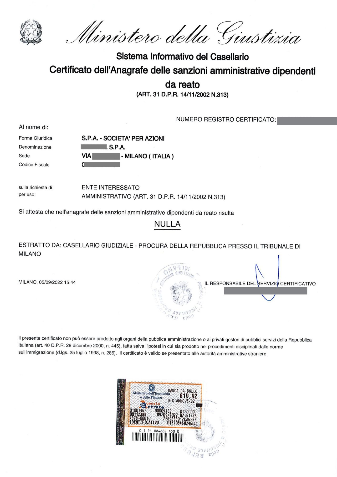 Certificato Carichi Pendenti Illeciti Amministrativi