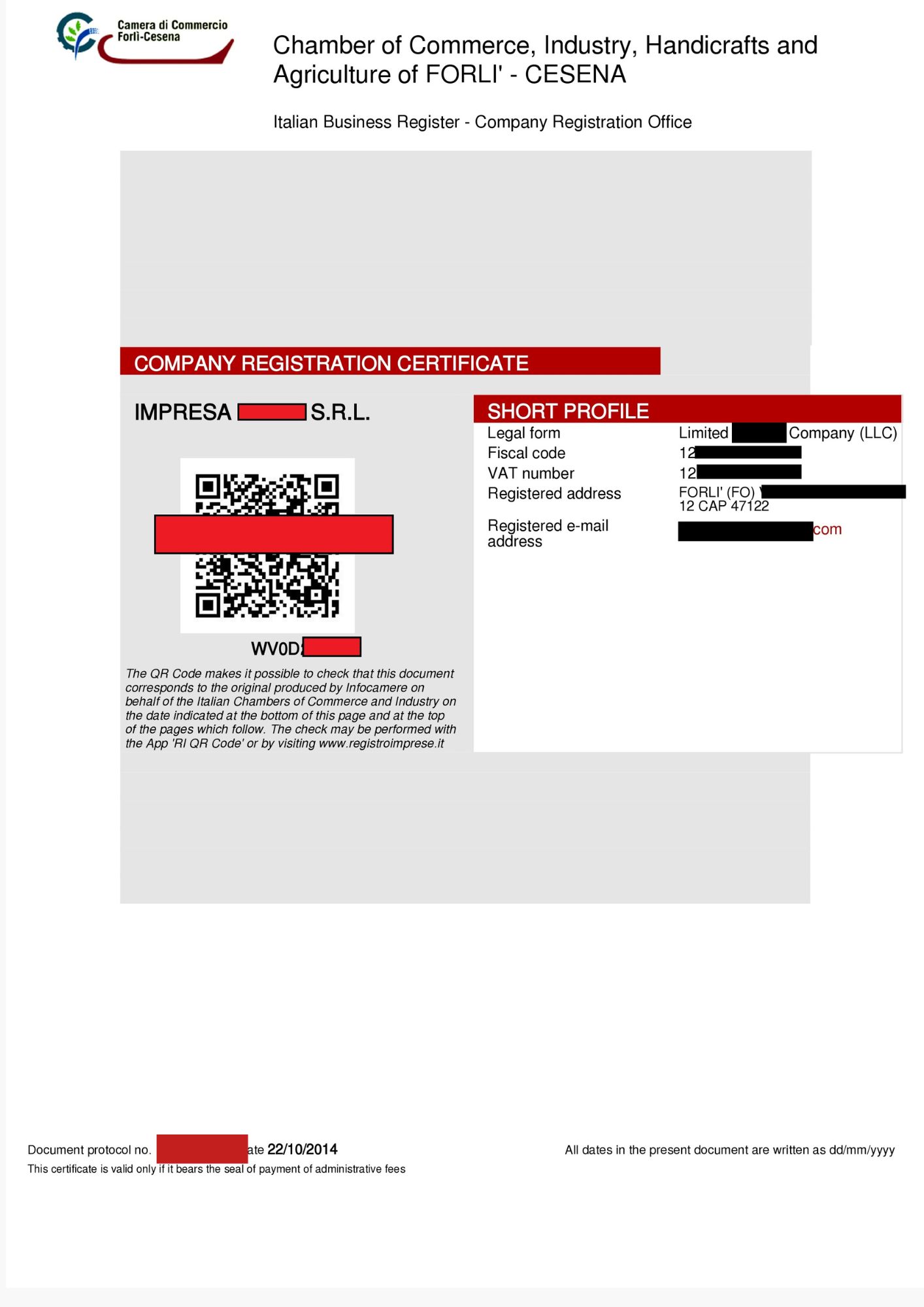 Certificato inglese camera commercio