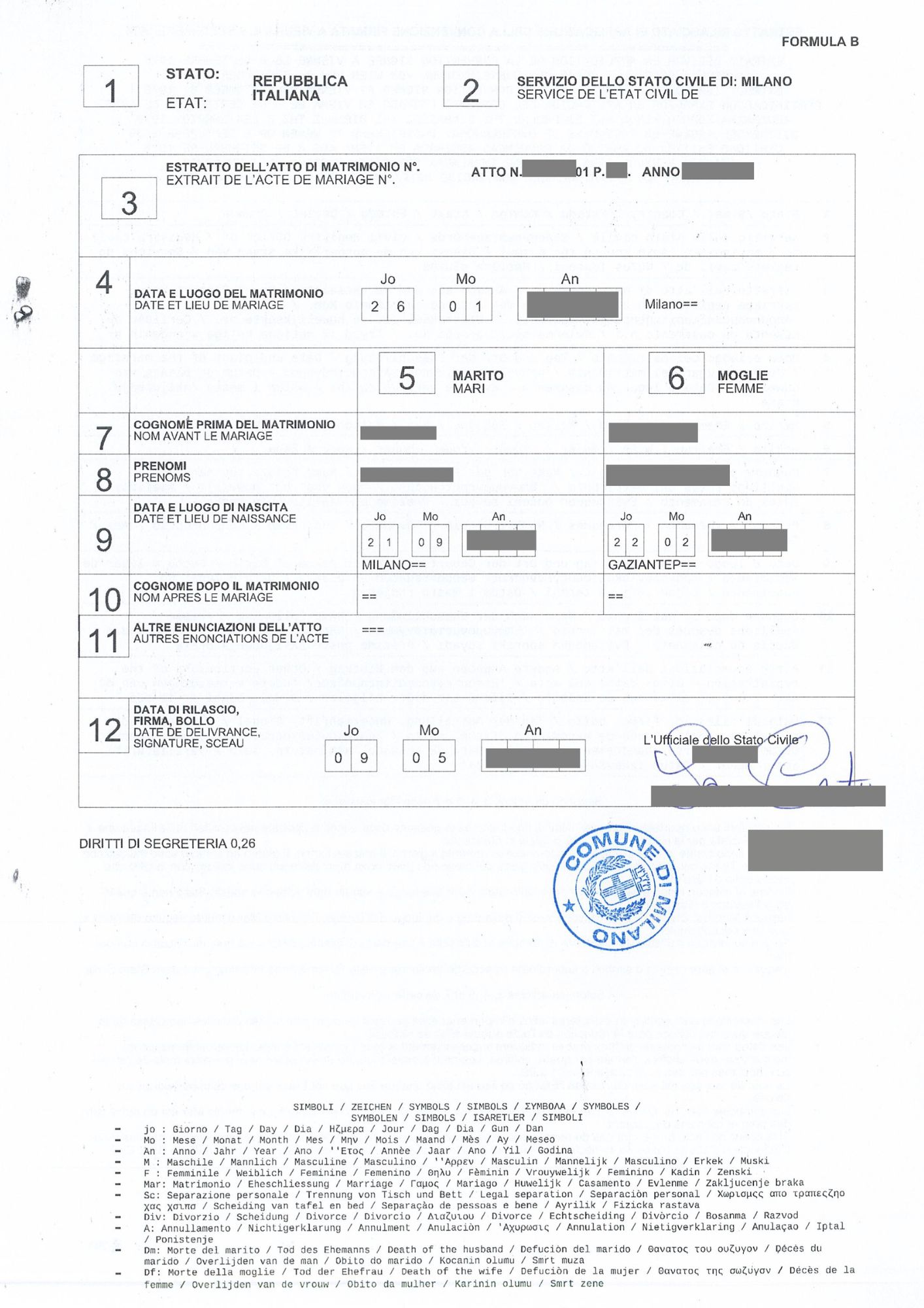estratto internazionale plurilingue matrimonio